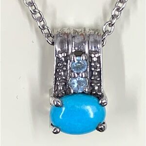 RARE - Designer STS 925 Sterling Silver Oval Turquoise Stone & Blue Topaz Penda